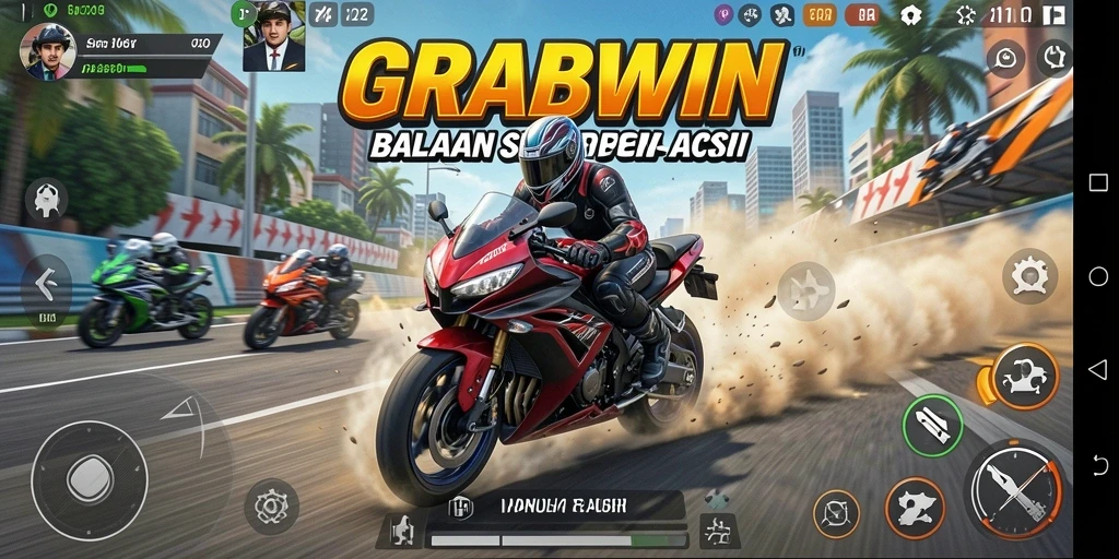 Screenshot gameplay menampilkan balapan sepeda motor yang mendebarkan.