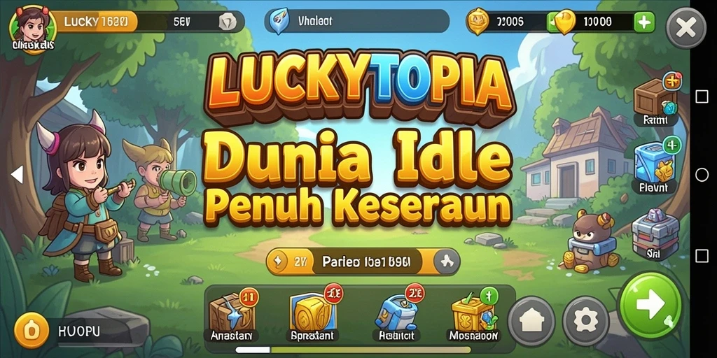 Tampilan gameplay LUCKYTOPIA yang menarik dan penuh warna.