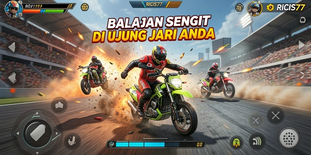 Tampilan atraktif gameplay balapan yang intens di RICIS77.