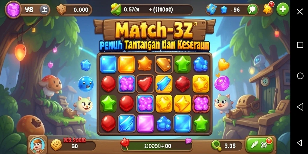 Screenshot gameplay V98 yang menampilkan tantangan Match-3 yang seru.